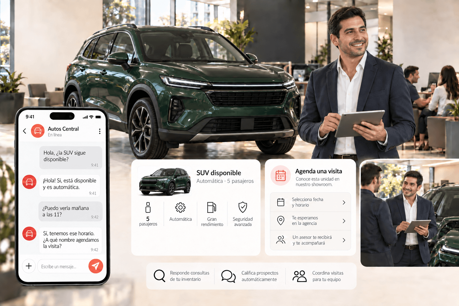 Asesor automotriz, catálogo de vehículos y asistente para consultas y visitas